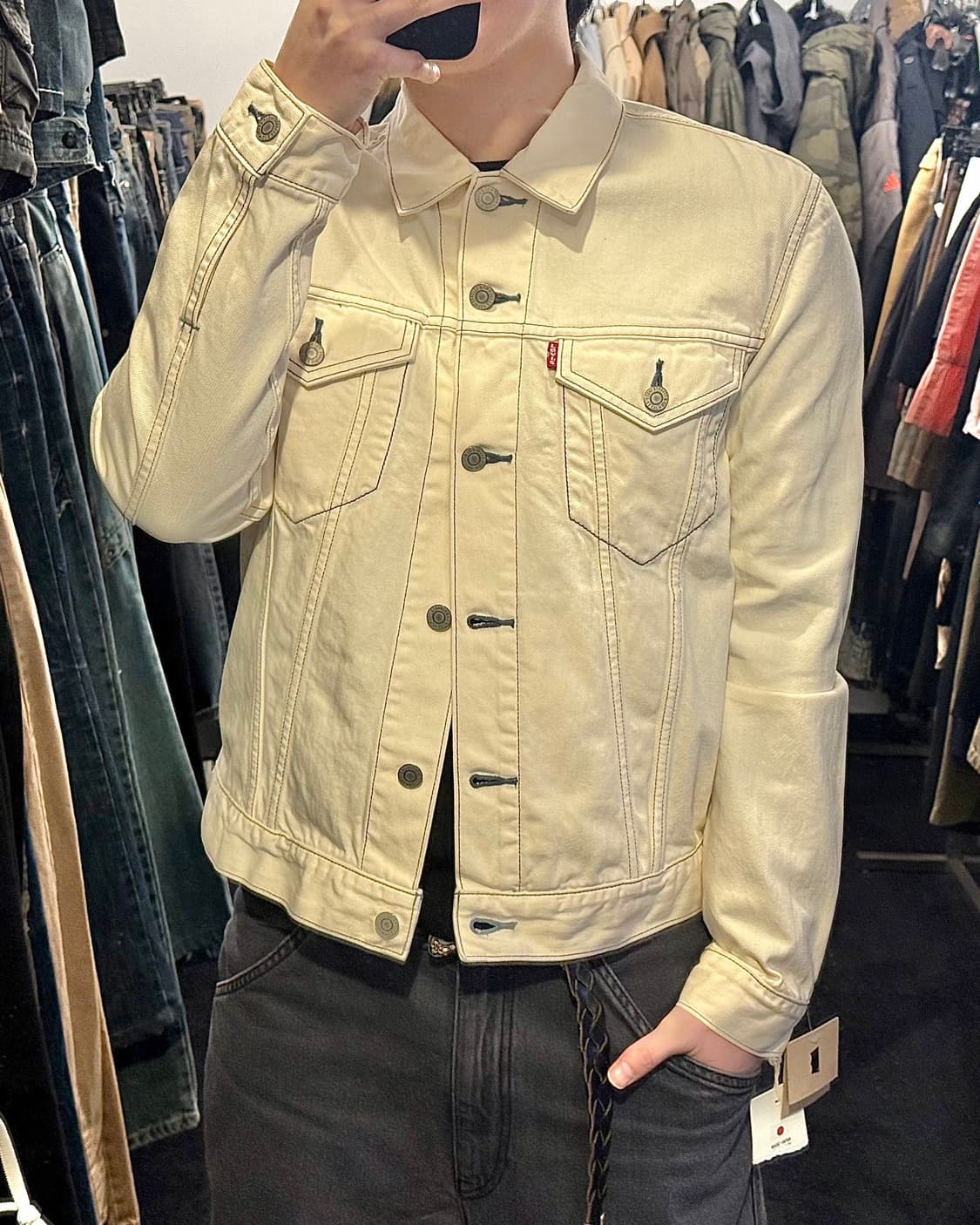 리바이스 화이트 흰색 데님 트러커 청 자켓 M 95 캘리포니아 독수리 상품이미지1