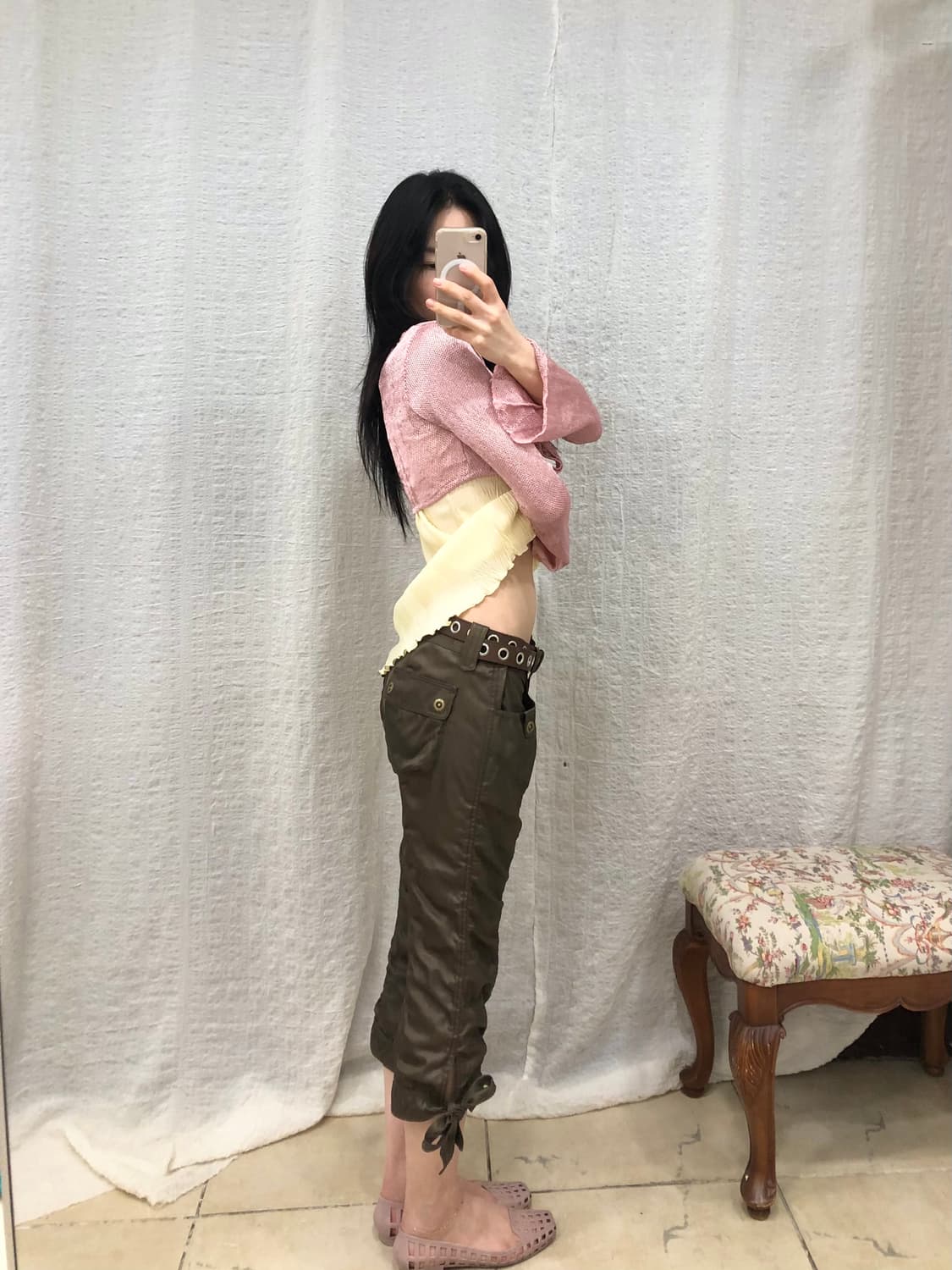 Satin brown shirring pants 상품이미지3