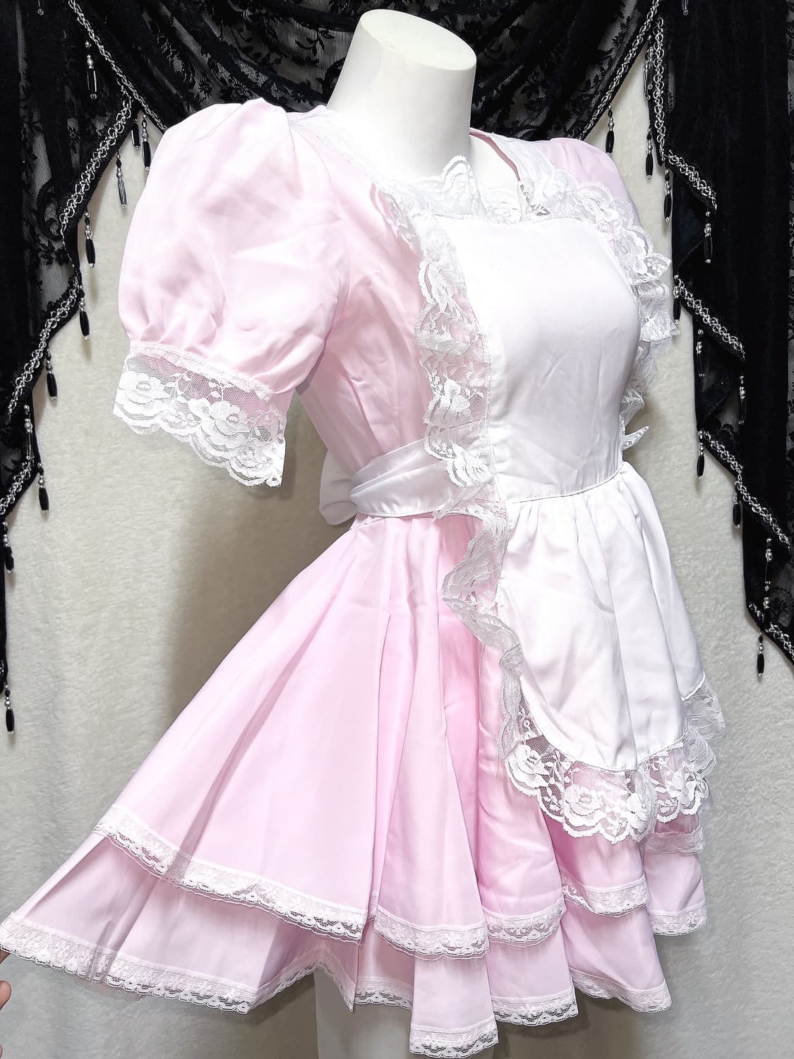 핑크 엔젤 로리타 메이드복 프릴레이스 양산형 드레스 원피스 코스튬 지하돌 상품이미지2