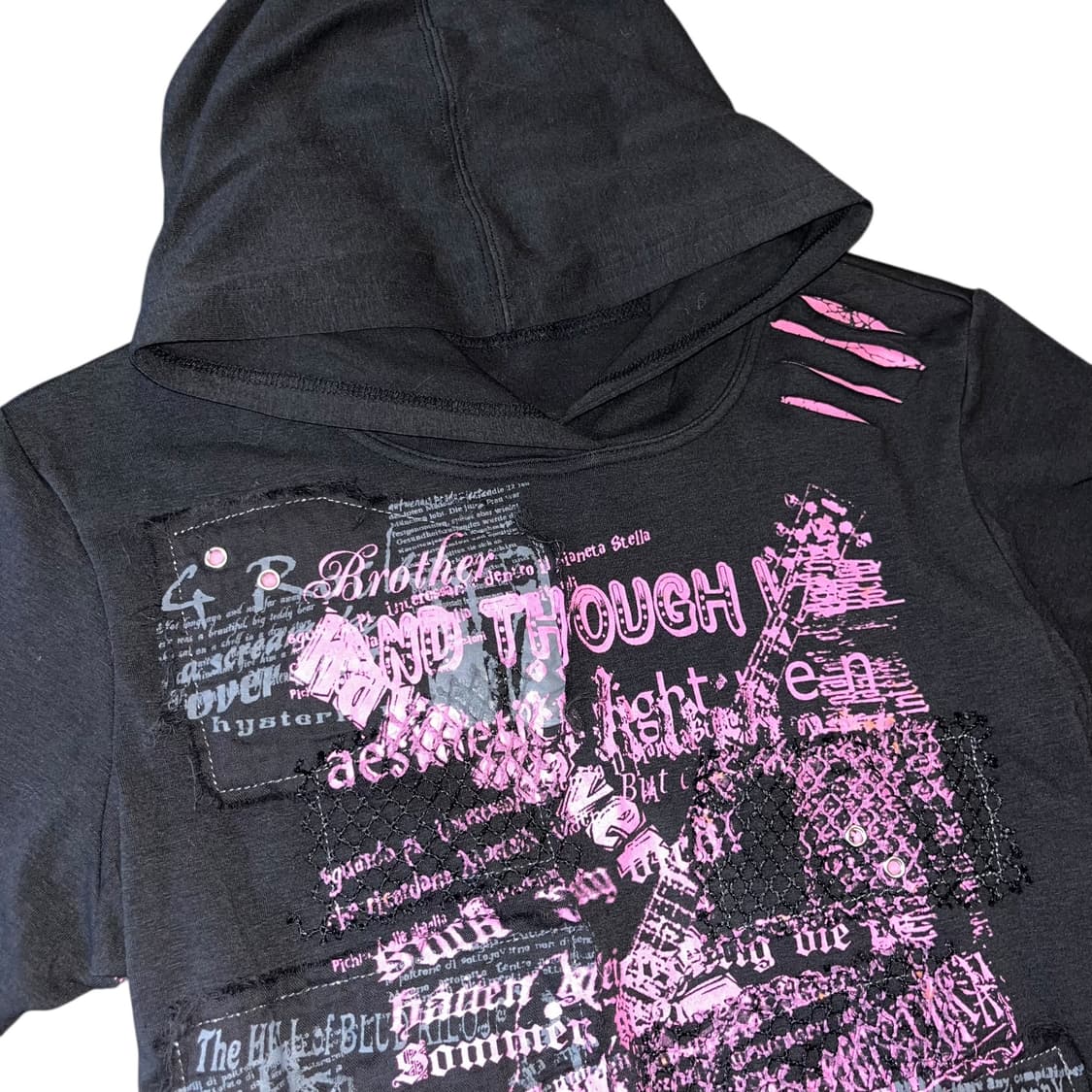 BODY LINE 바디라인 그런지 프린팅 레이어드 반팔 후드티 펑크y2k 상품이미지2