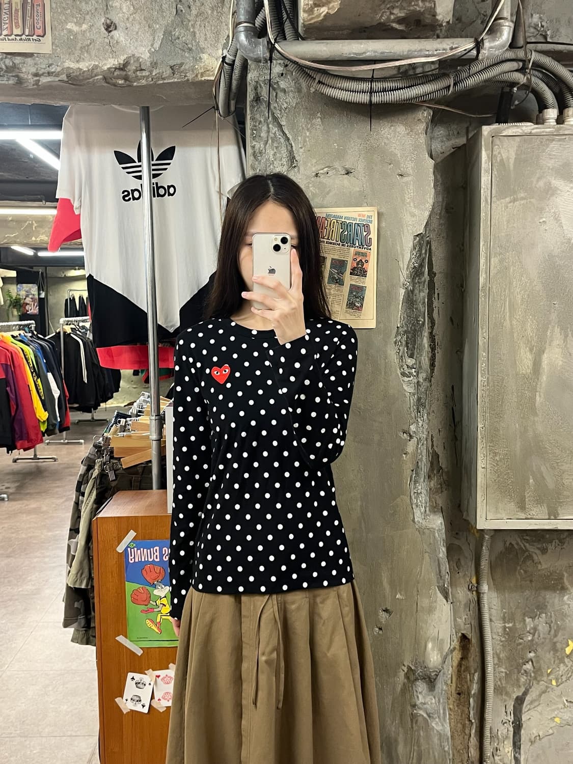 꼼데가르송 도트 긴팔티 블랙 M #csz1302 상품이미지2