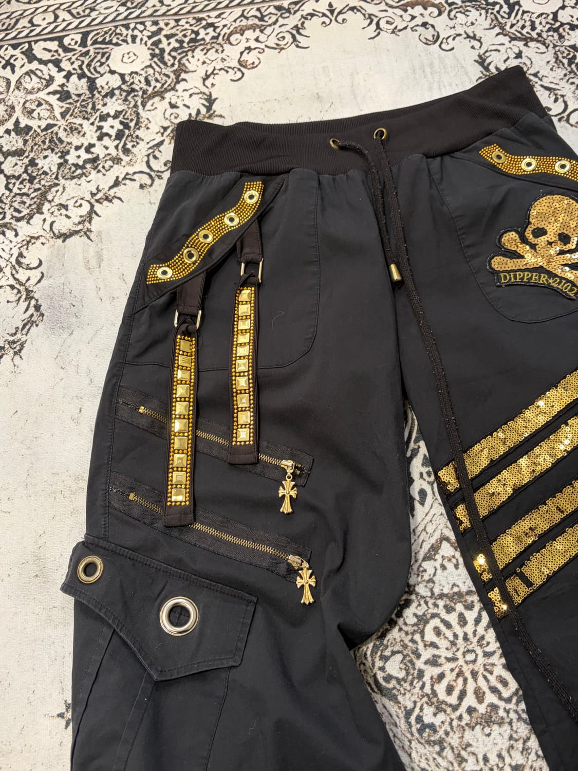 PUNK skull cross gold cubic pants  상품이미지5