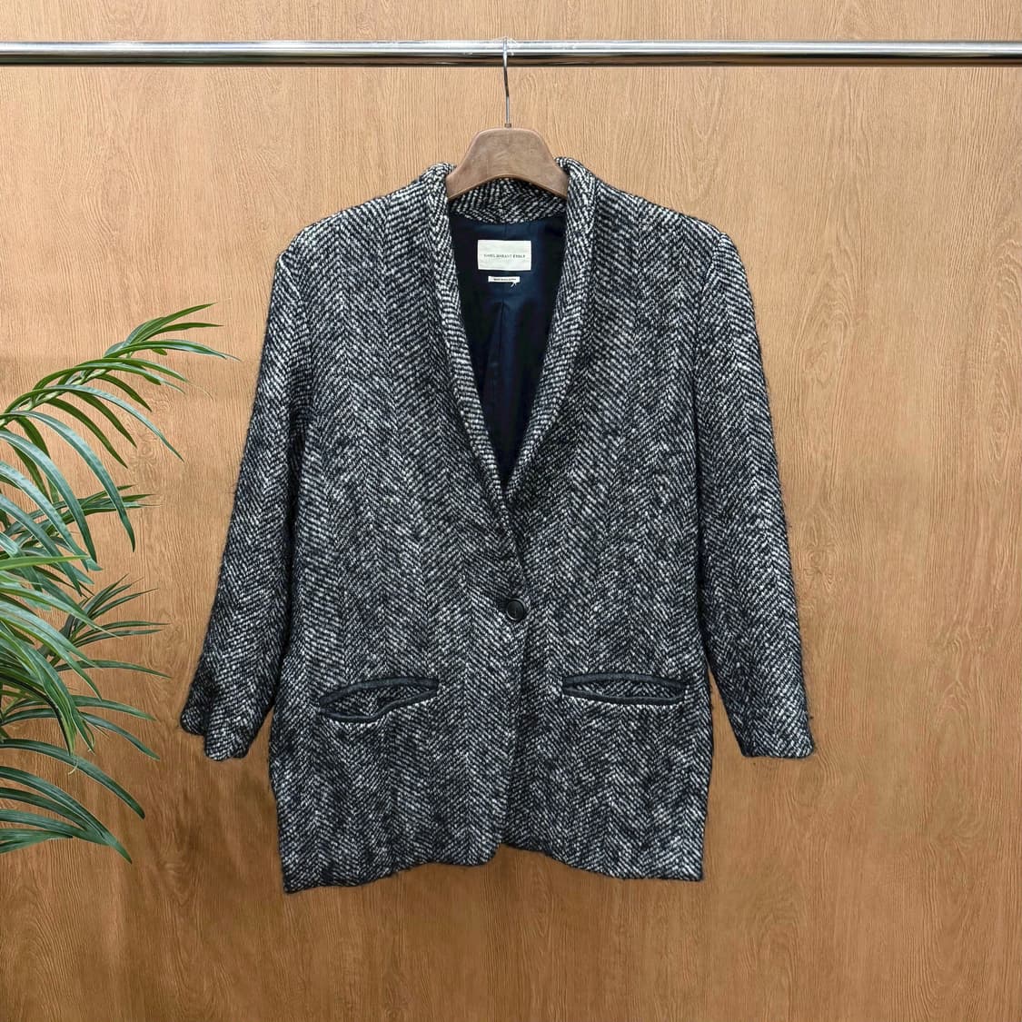 이자벨마랑 에뚜왈 헤링본 싱글 자켓 노치드 카라 디테일 레귤러핏 블랙 상품이미지1