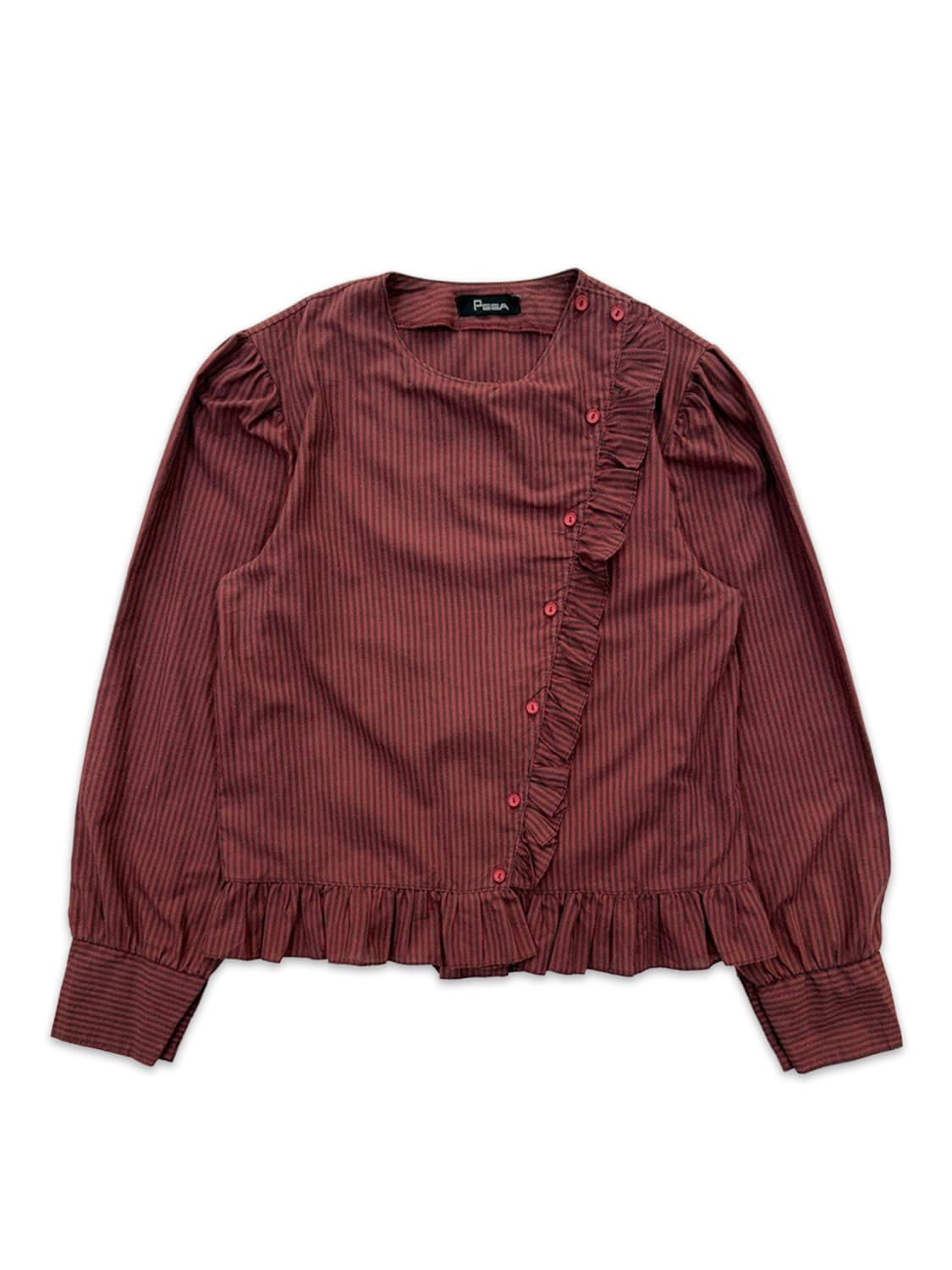 빈티지 레드 스트라이프 프릴 단추 셔츠 블라우스 상품이미지1