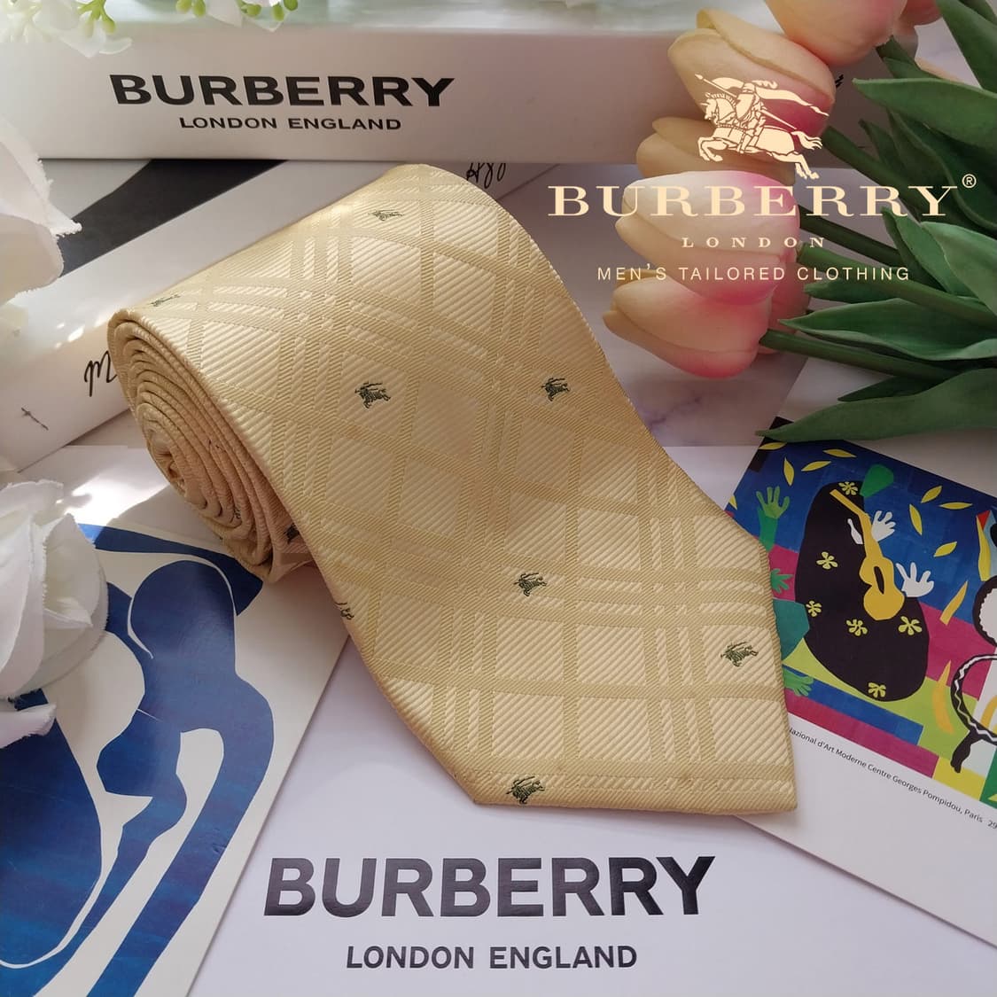 버버리 실크 레몬 체크 패턴 넥타이 9.8cm A등급 K2472 상품이미지1