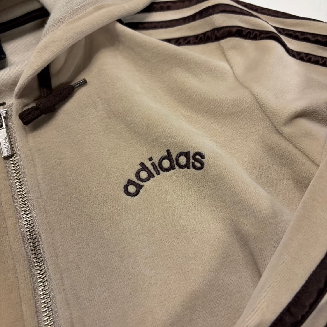 [95] 00s 아디다스 벨벳 후드 집업 코코아 베이지 B885 상품이미지4