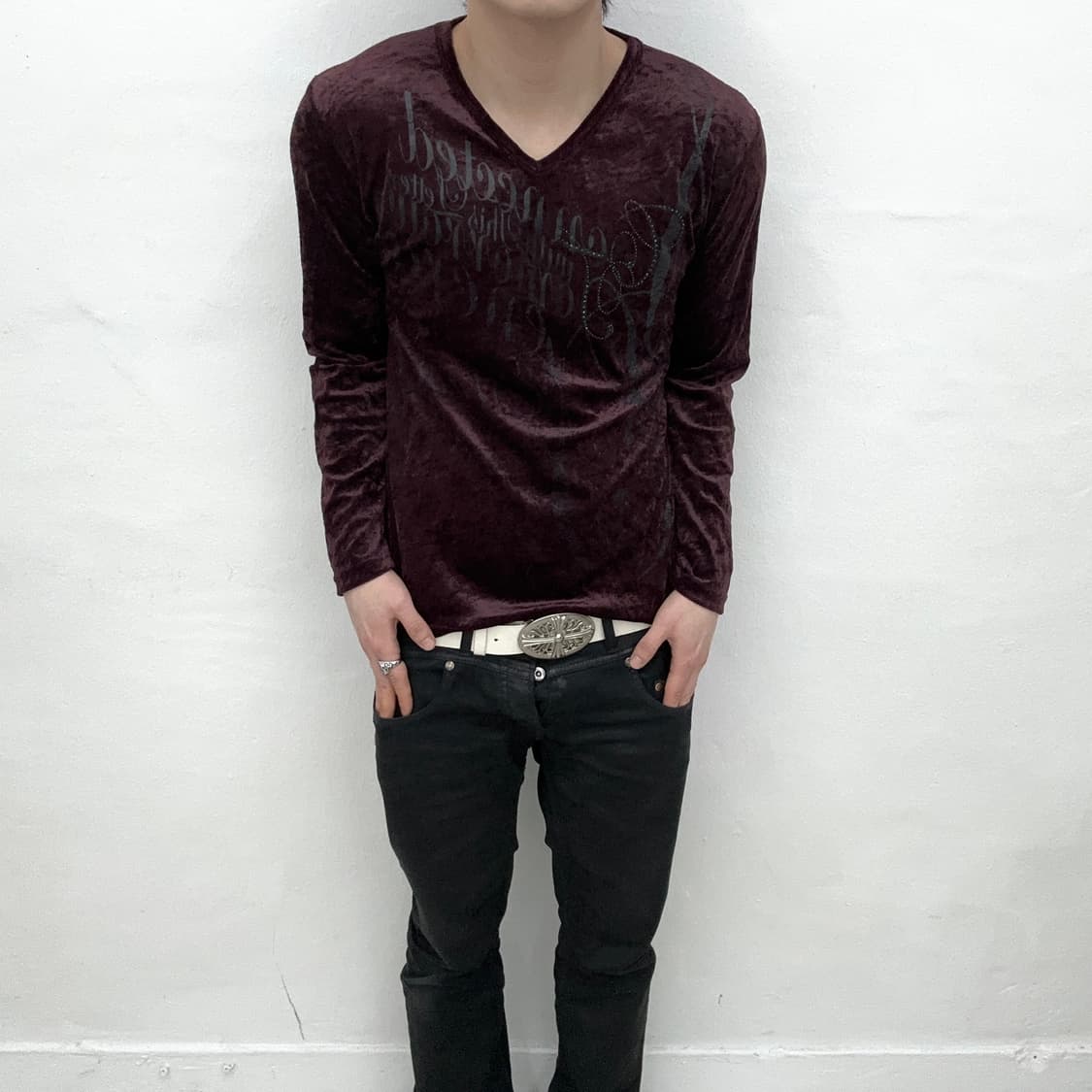 Semantic design lettering burgundy sleev 상품이미지2