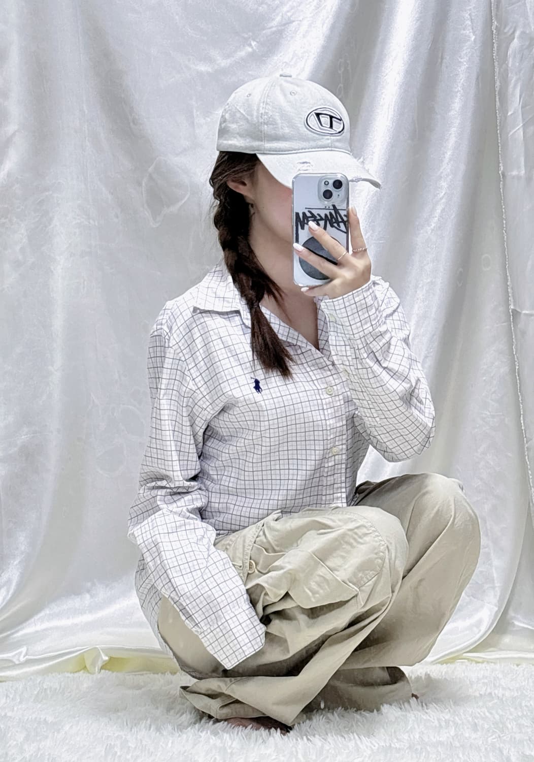 폴로 랄프로렌 핑크체크 네이비포니 셔츠  상품이미지1