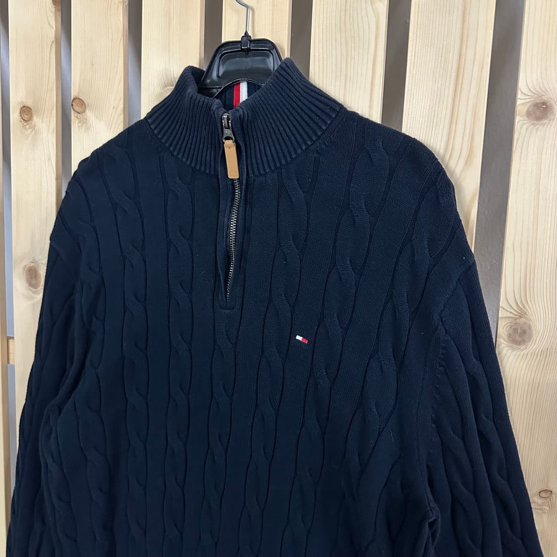 (L) 타미힐피거 케이블 네이비 니트 반집업 상품이미지3