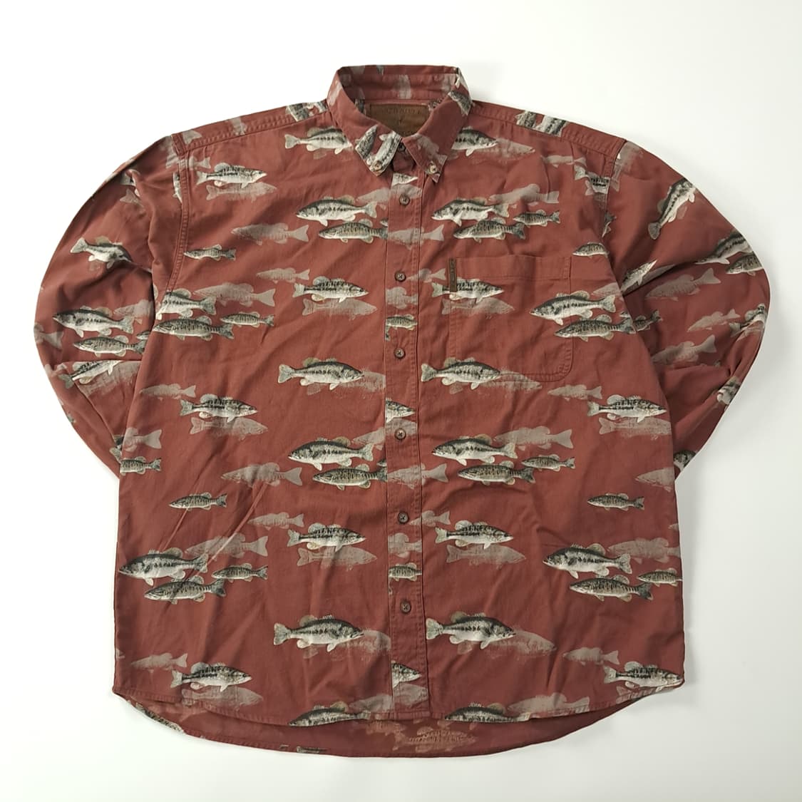 CK186 L 노스리버 90s 피쉬 패턴 브라운 셔츠 남방 상품이미지1