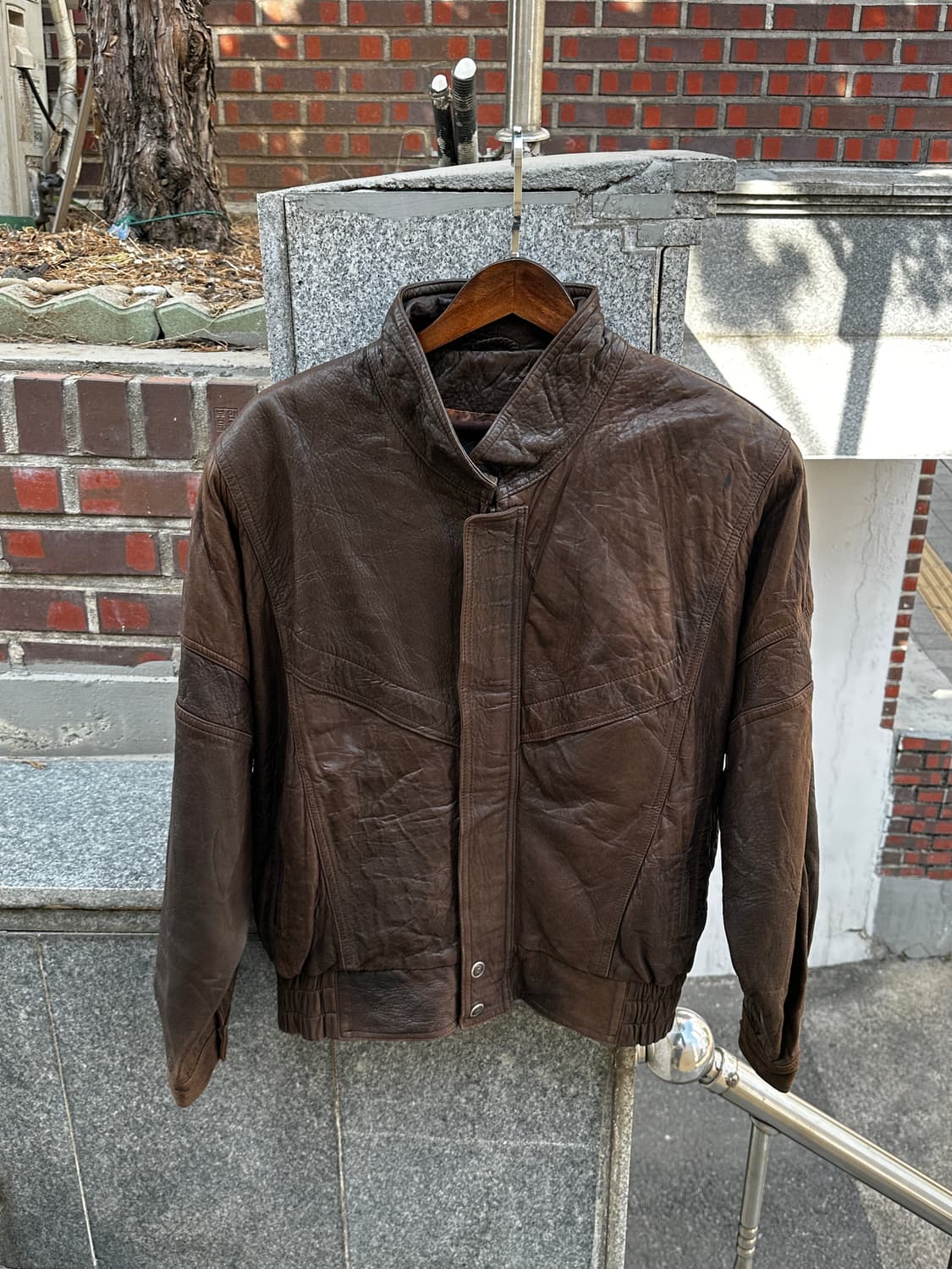 90s 빈티지 브라운 레더 블루종 자켓 상품이미지1