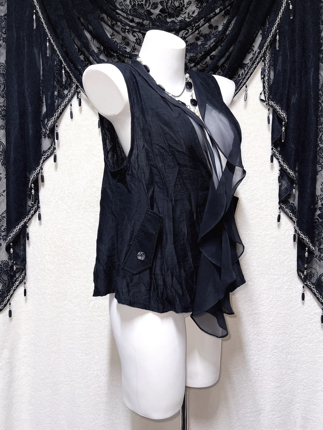 오리엔탈 다크페어리 고딕 고스펑크 그런지 프릴 언발 레이어드 베스트 조끼 상품이미지5