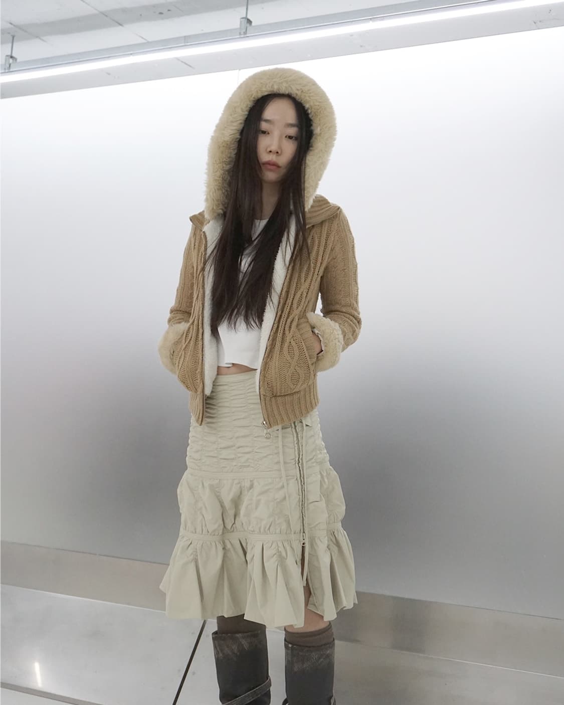 Cecil mc bee  fur knit zip up 상품이미지8