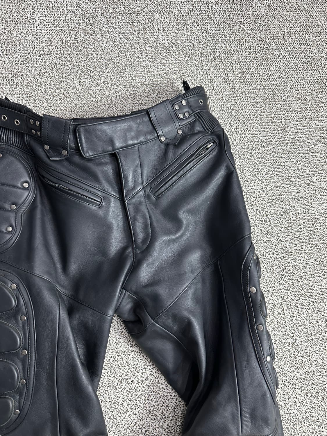 옐로우콘 블랙 가죽 바이크 팬츠 상품이미지2