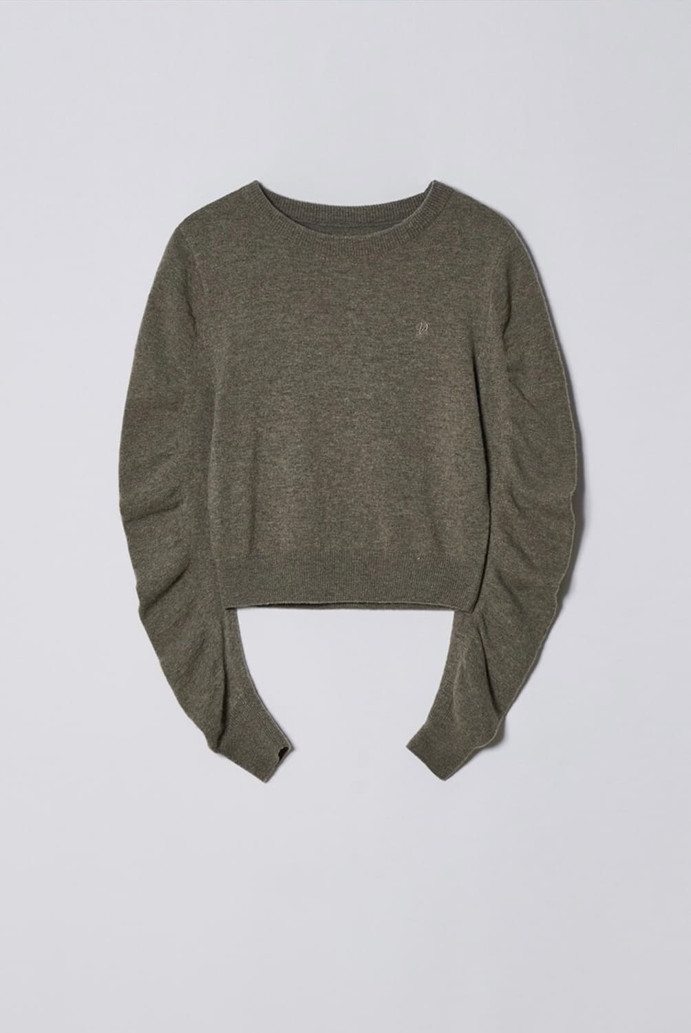 다이애그널 셔링 볼륨 슬리브 니트 탑 브라운 상품이미지3