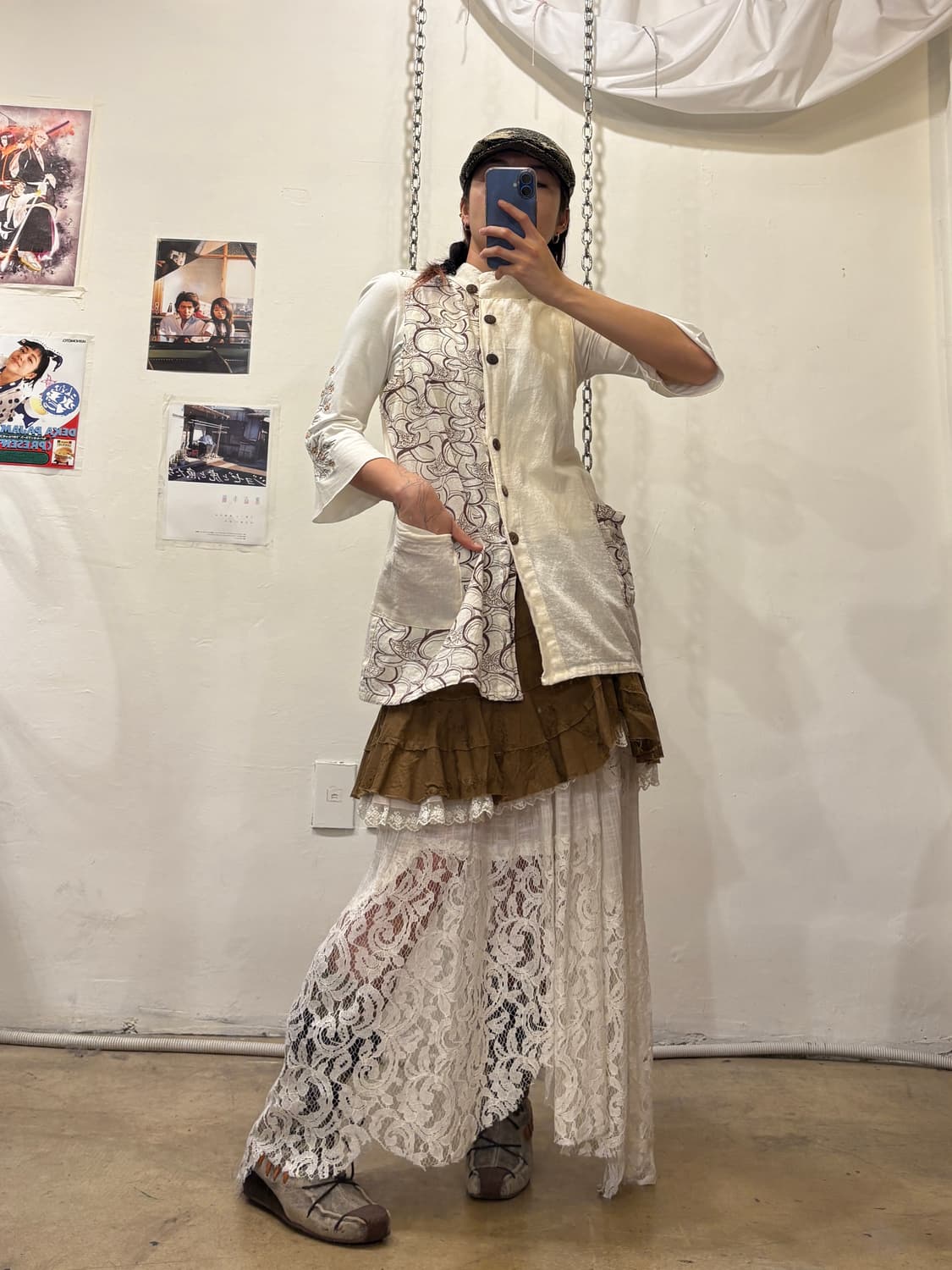 플라워 레이스 스트랩 화이트 롱스커트 모리 페어리 상품이미지5