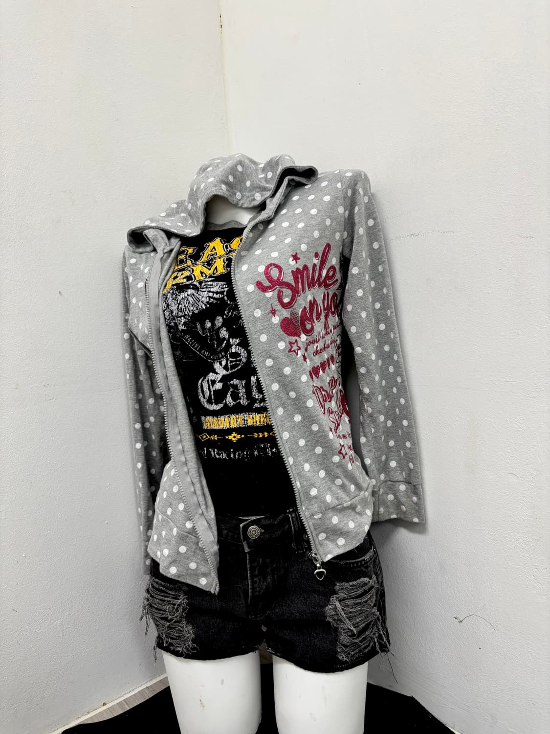 “Vintage” Dot Pattern Kitsch Print Hoode 상품이미지8