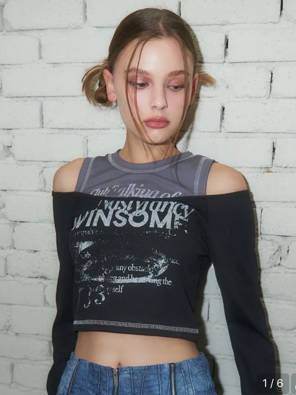 팬시클럽 원썸 오픈숄더 홀터넥 크롭티 상품이미지1