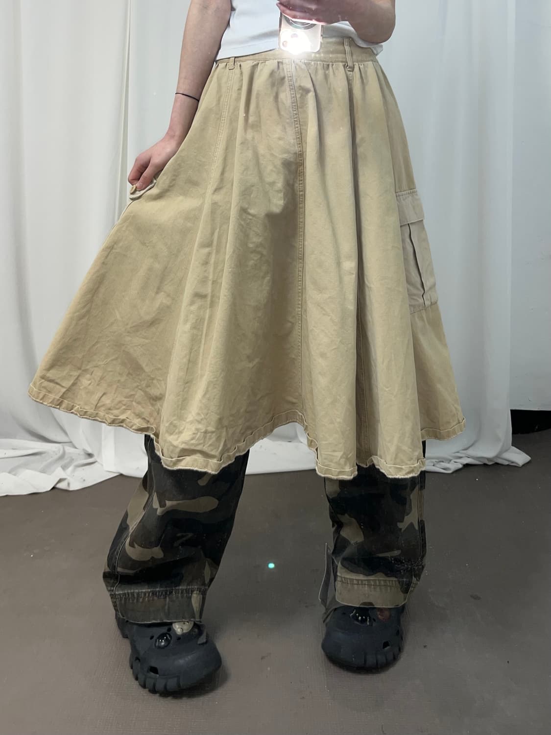 베이지 카고 코튼 롱스커트 상품이미지1