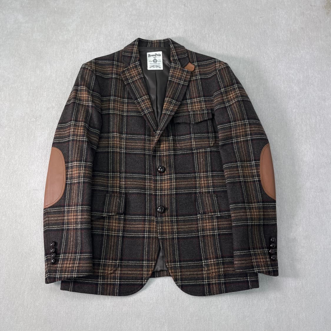 95 빈폴 가죽 엘보 패치 울 체크 헌팅 자켓 상품이미지1