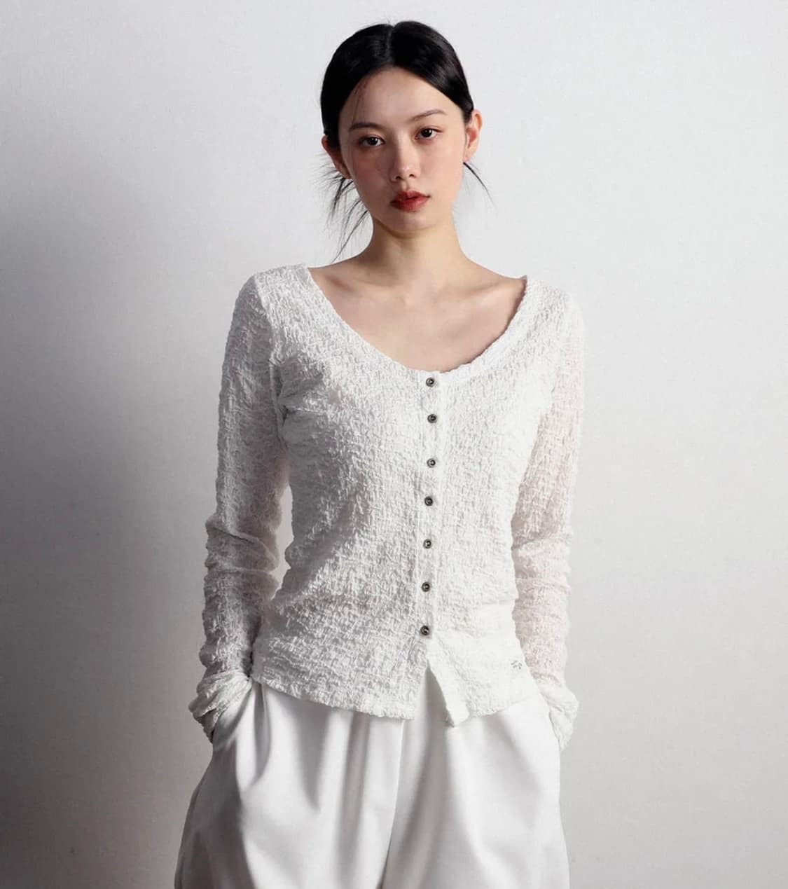 매고렌서울 Boho 크링클 가디건 화이트 상품이미지1