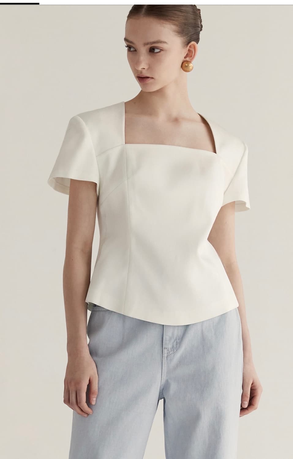 새상품) 드래곤블루스 DRAGONBLUES 스퀘어 넥 새틴 블라우스 S 상품이미지7