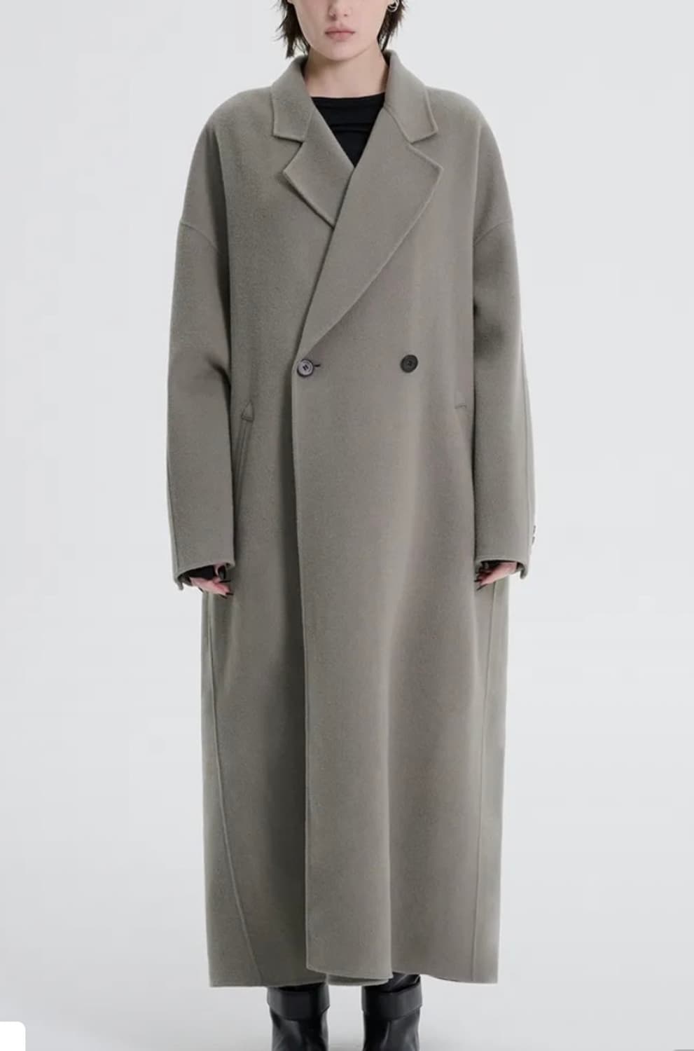 트리밍버드 와이드롱코트 1 카키그레이 판매해요 상품이미지1