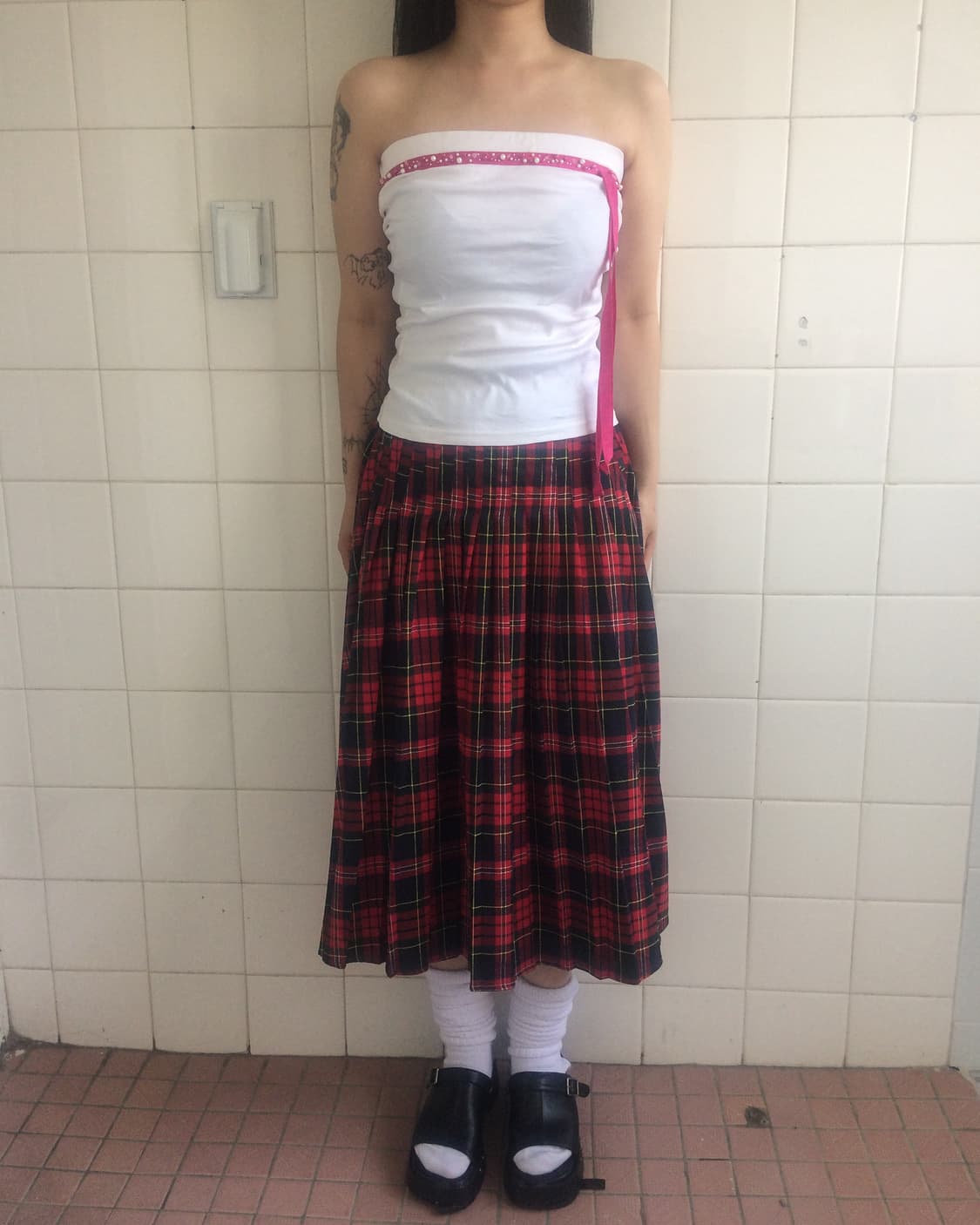 Check pattern pleats long skirt 상품이미지5