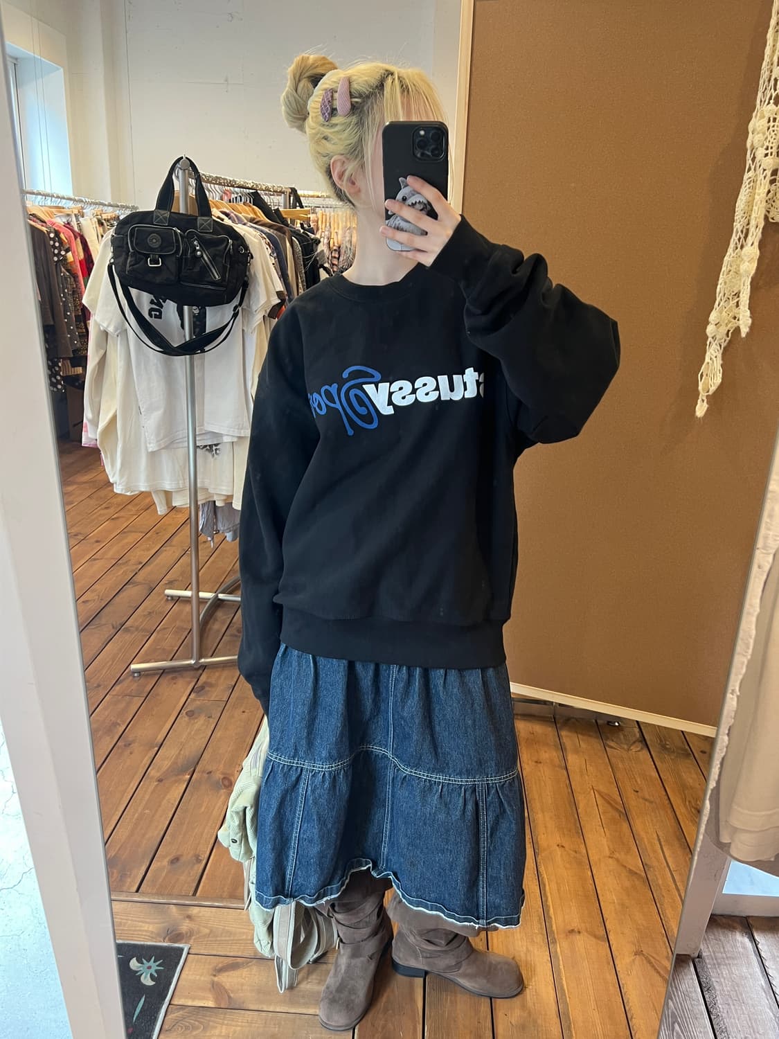 스투시 로고 블랙 맨투맨  상품이미지2