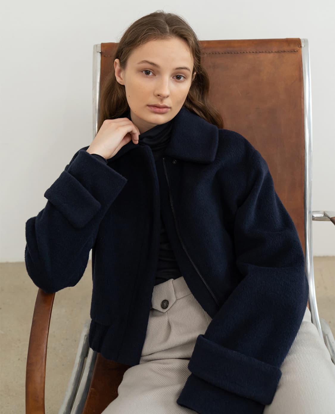Re Rhee wide collar wool jumper navy 상품이미지2