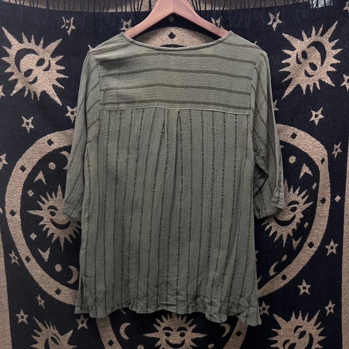 빈티지 여리핏 컨트리 스트라이프 말차카키 미디 슬리브 티 K0030 상품이미지4