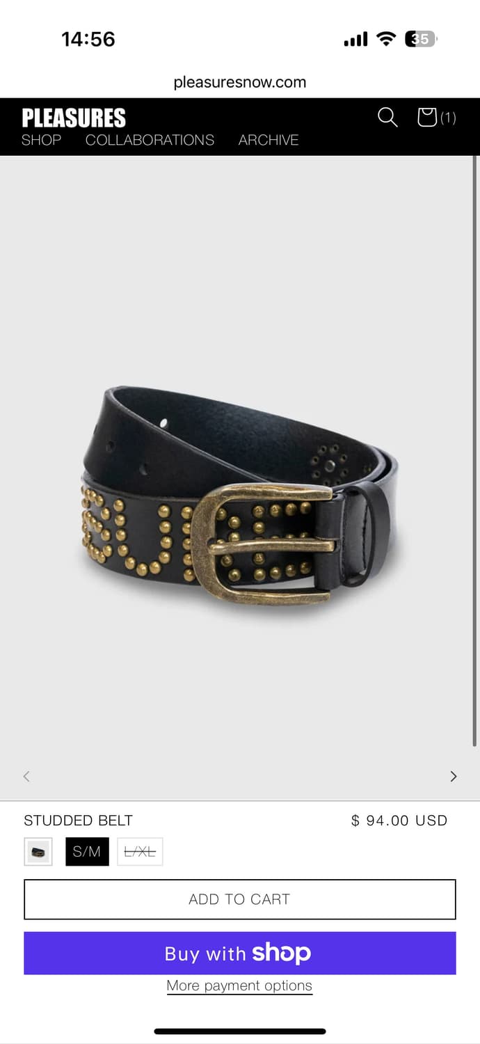 Pleasures studded belt 사이즈 L,XL 미착용 상품이미지1