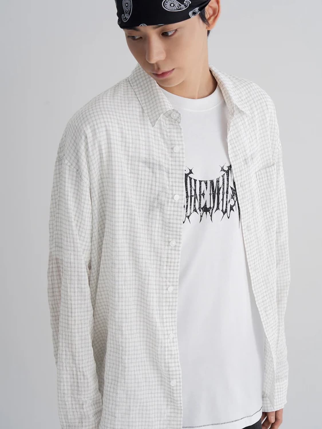 에잇세컨즈 라이트 코튼 체크 셔츠 화이트, L 상품이미지1