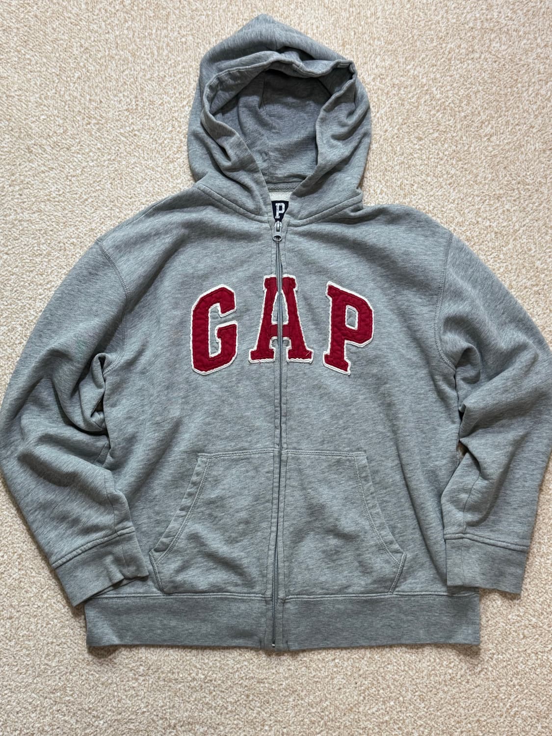 갭 후드 집업 그레이 빅 로고 레드 패치 올드스쿨 라지 L 상품이미지1