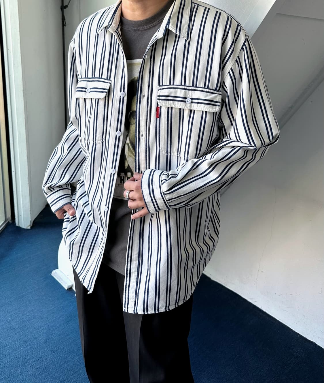 Stripe pattern cotton work shirt 상품이미지8