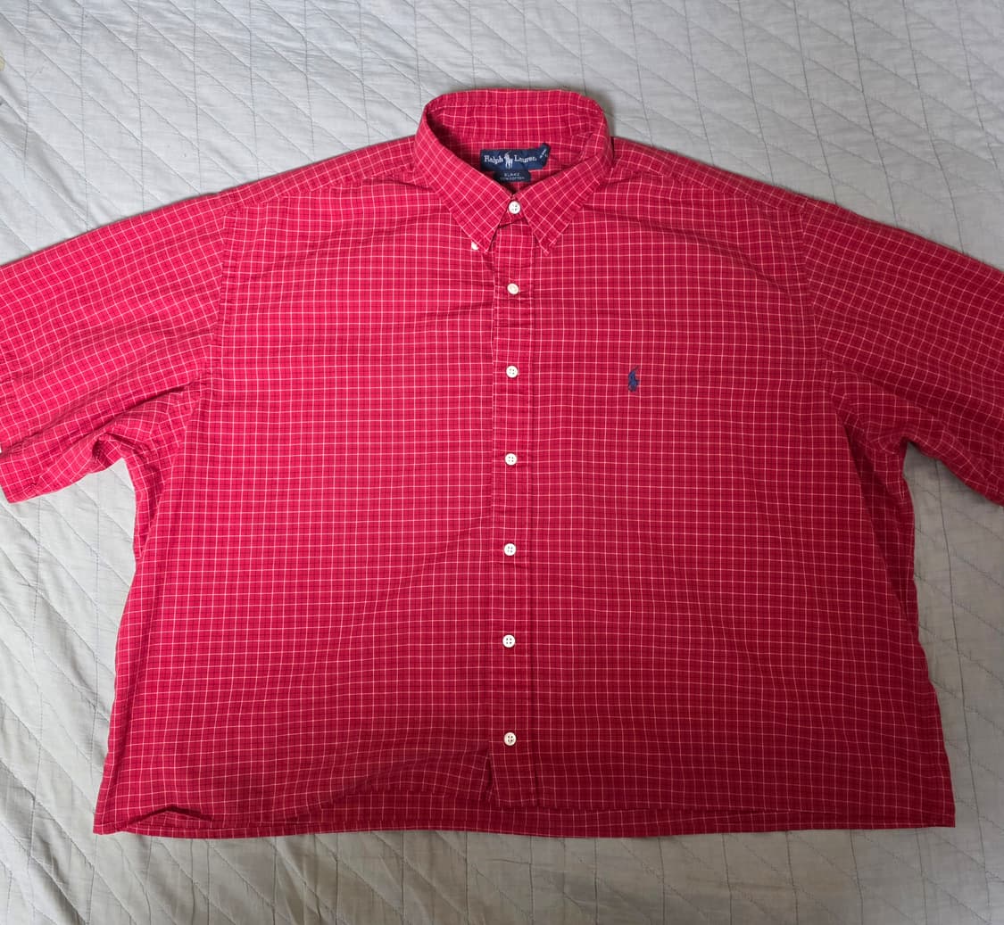 [2XL] 90s 빈티지 폴로 랄프로렌 블레이크 레드 체크 크롭 반팔셔츠 상품이미지1