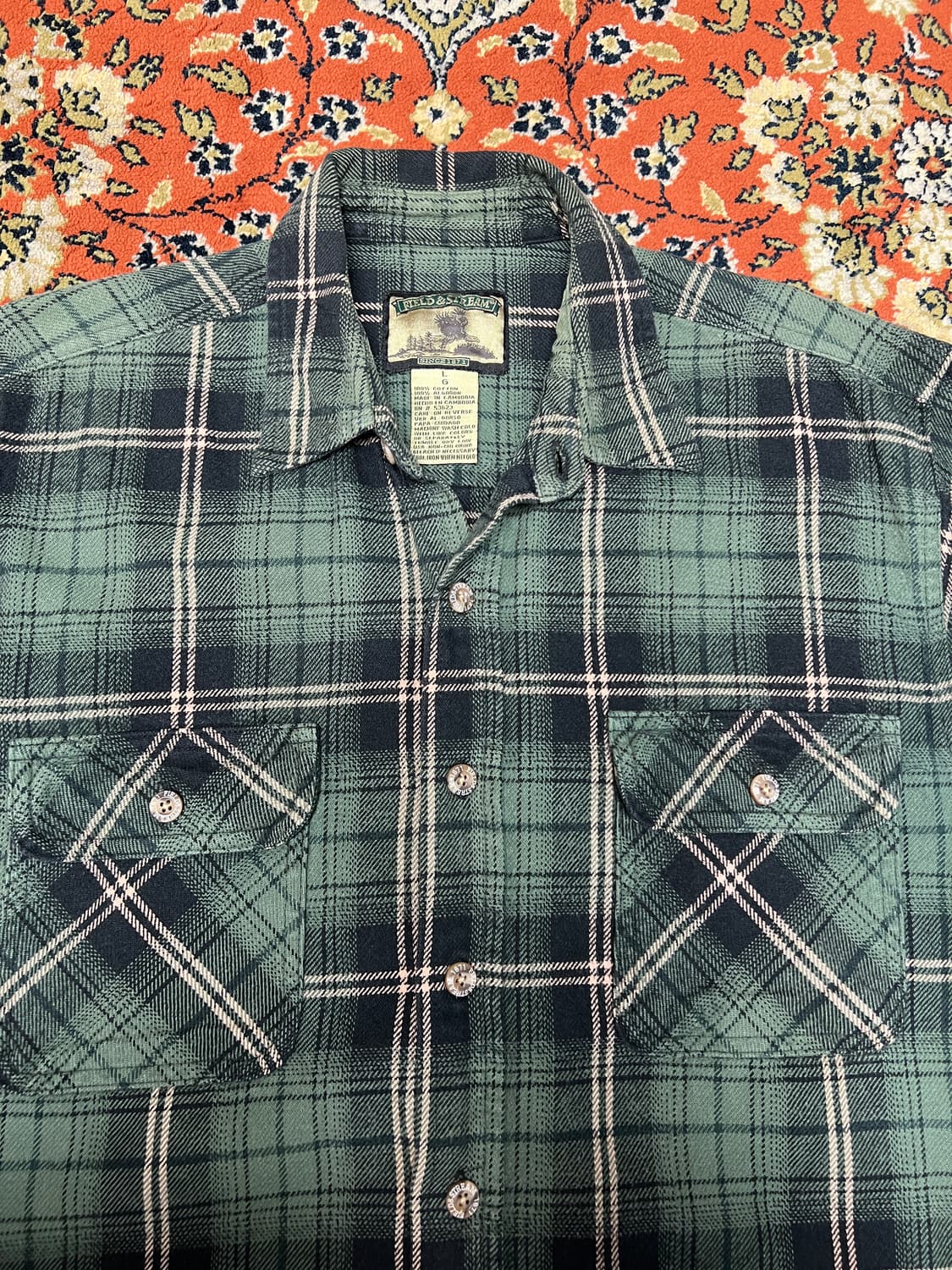 [L] FIELD AND STREAM 체크 플란넬 그린 셔츠 상품이미지2