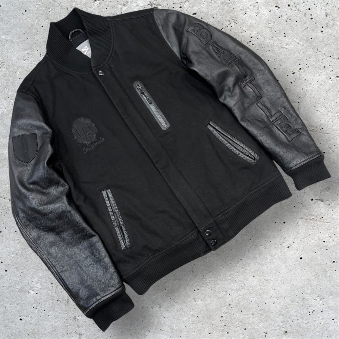 [L] 나이키 디트로이트 배틀 블랙 레더 점퍼 자켓 B793 상품이미지1