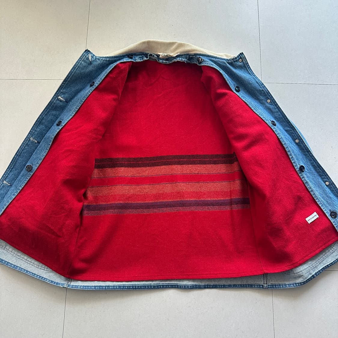 80s 엘엘빈 데님 커버올 카라 울 블랭킷 라이닝 초어 자켓  상품이미지6