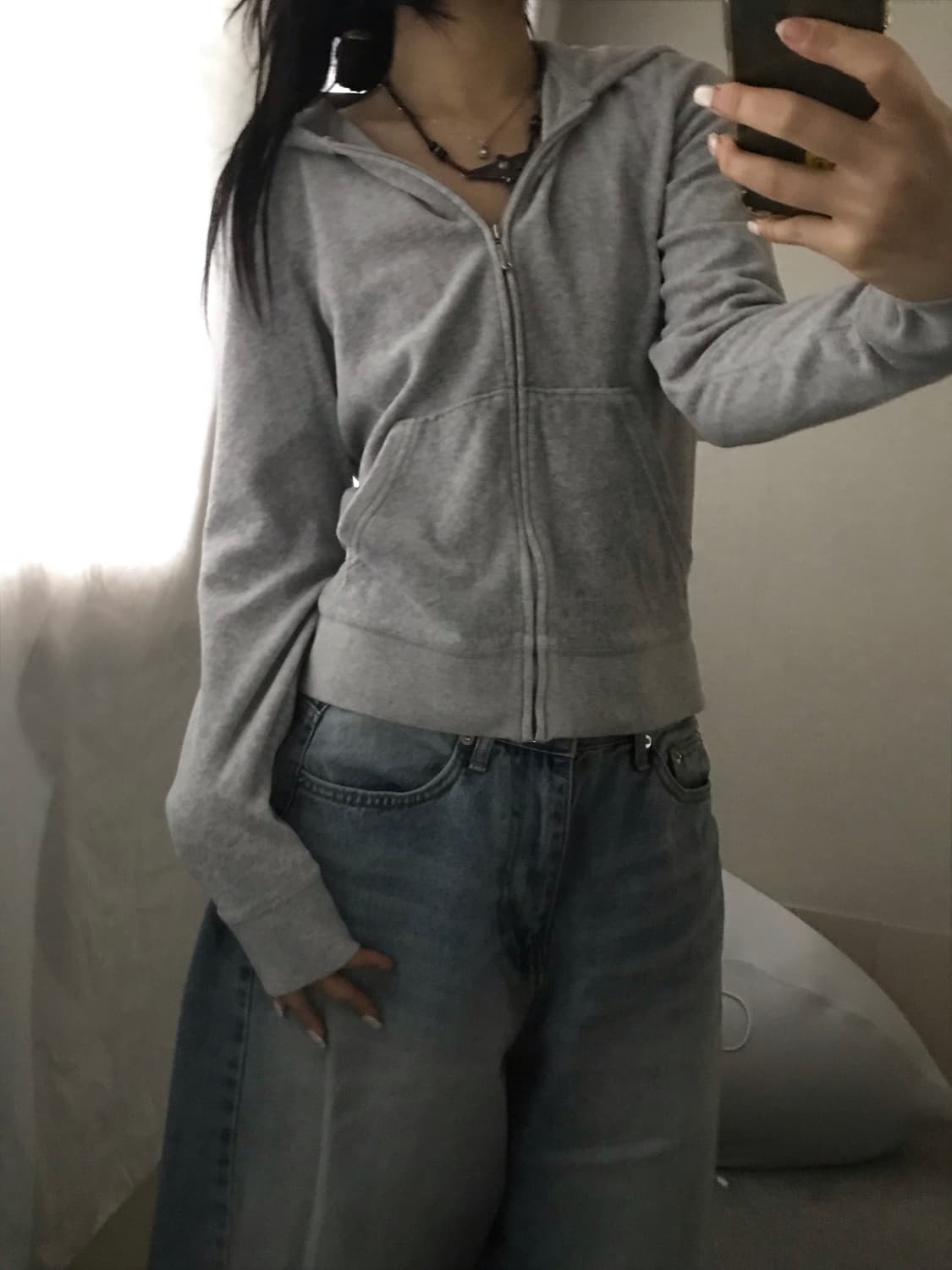 쥬씨꾸뛰르 그레이 벨벳 후드집업 상품이미지2