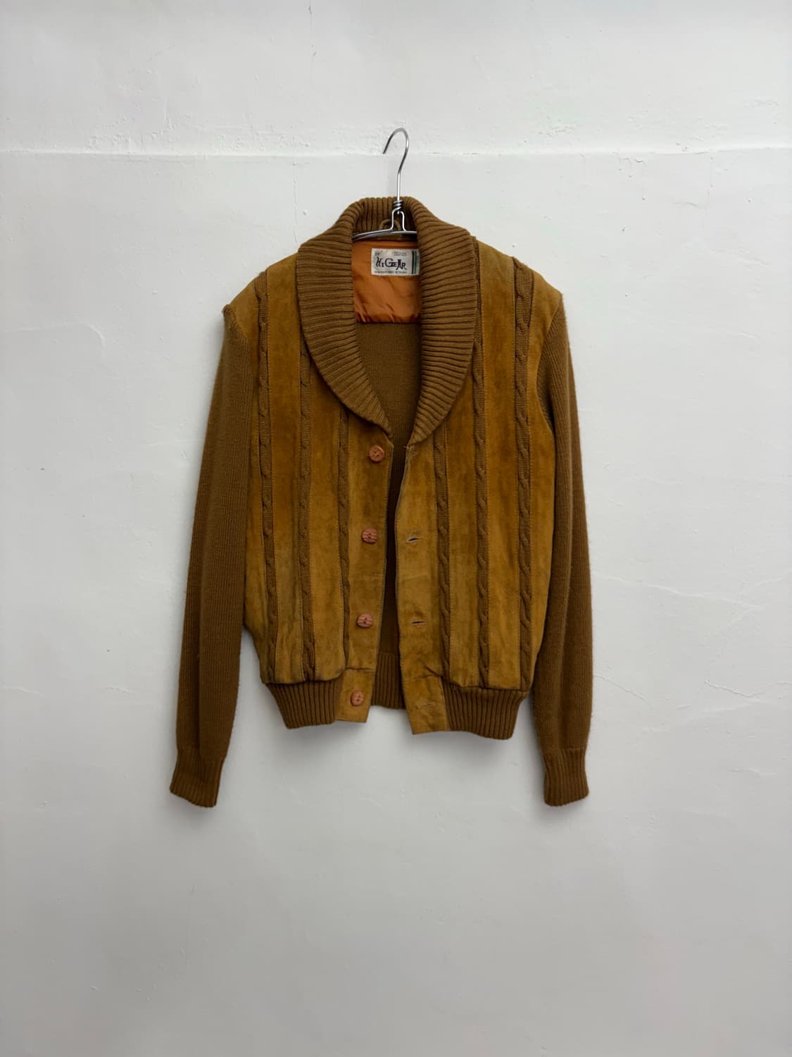 빈티지 스웨이드 가죽 니트 가디건 상품이미지1