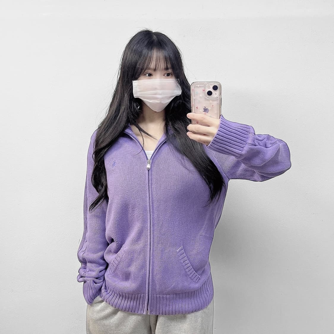 폴로 랄프로렌 포니 로고 니트 집업 퍼플 상품이미지1