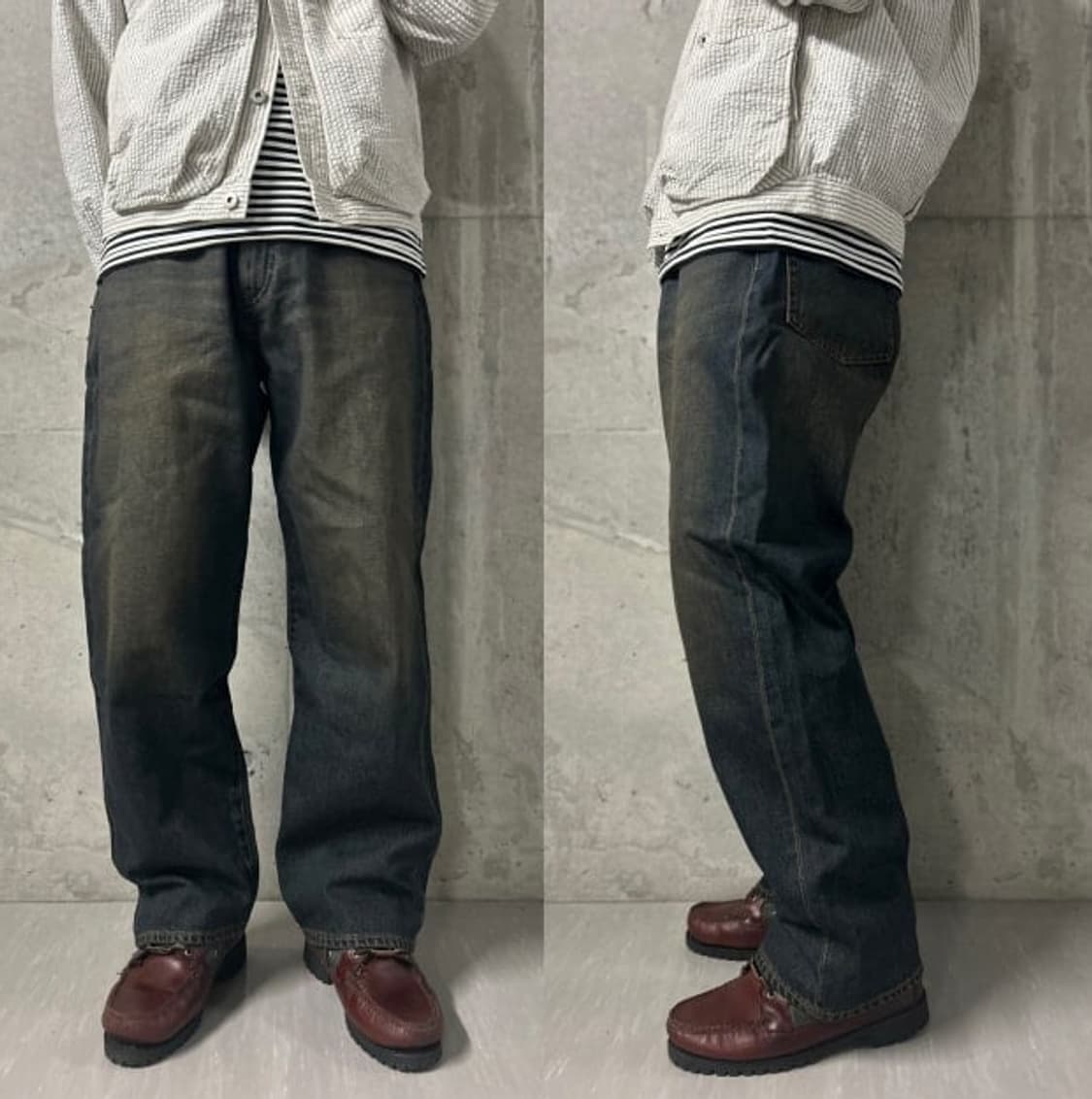 Beams 빔즈 와이드 데님 더스트 인디고 녹워싱 XL 상품이미지9