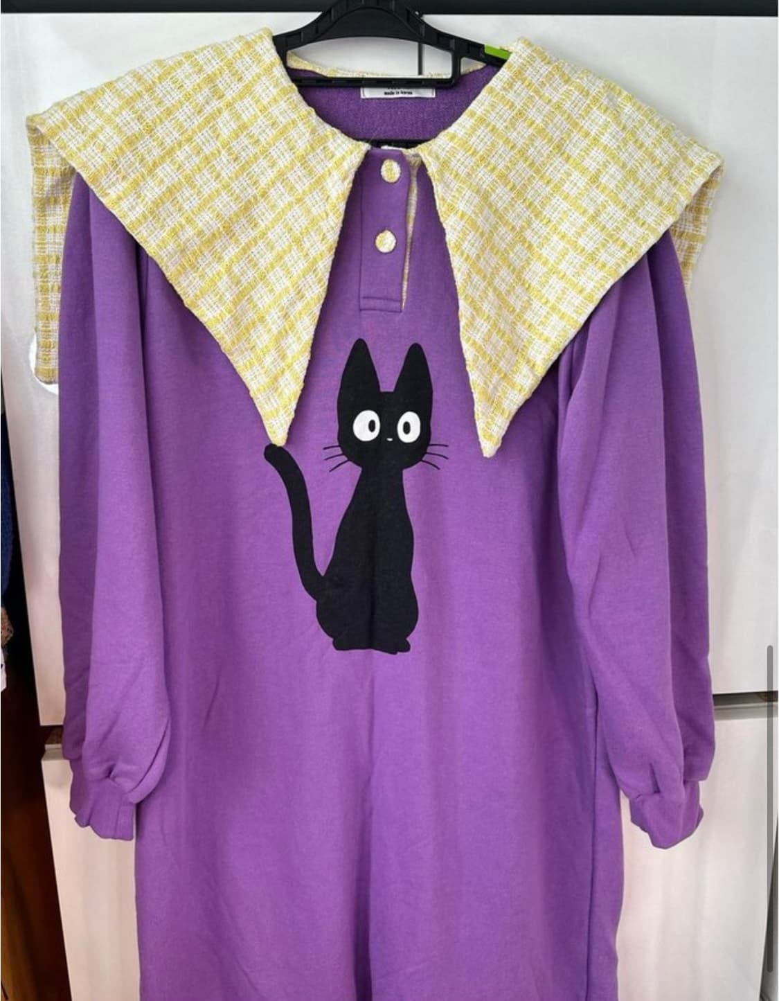 고양이 프린팅 퍼플 롱 원피스 상품이미지3