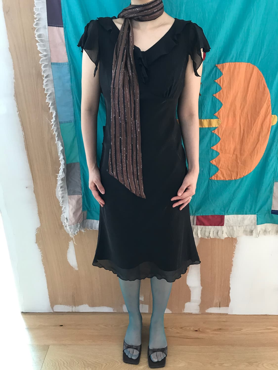 vintage black pearl frill one-piece 상품이미지4