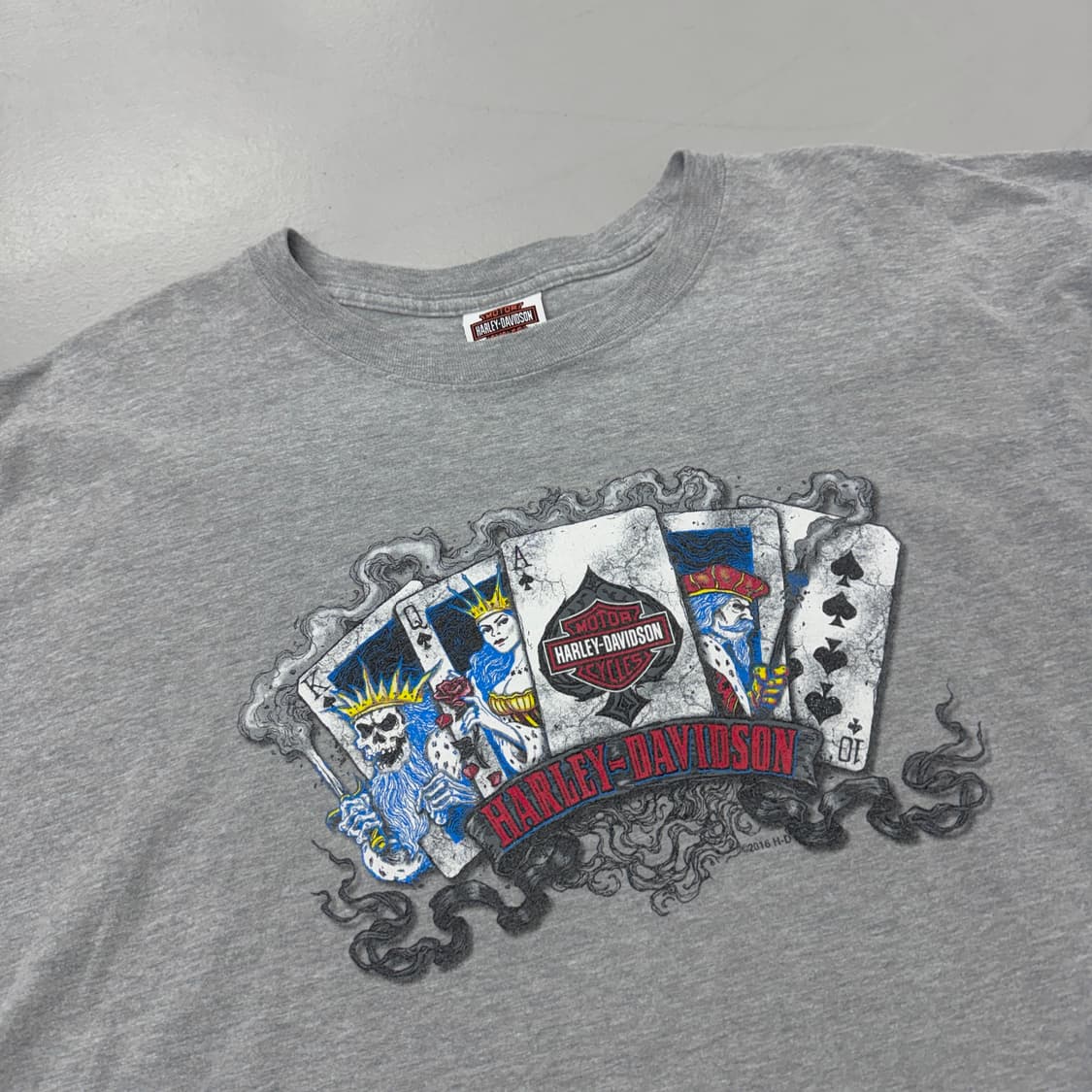 할리데이비슨 스컬 해골 트럼프카드 연기 롱슬리브 상품이미지4