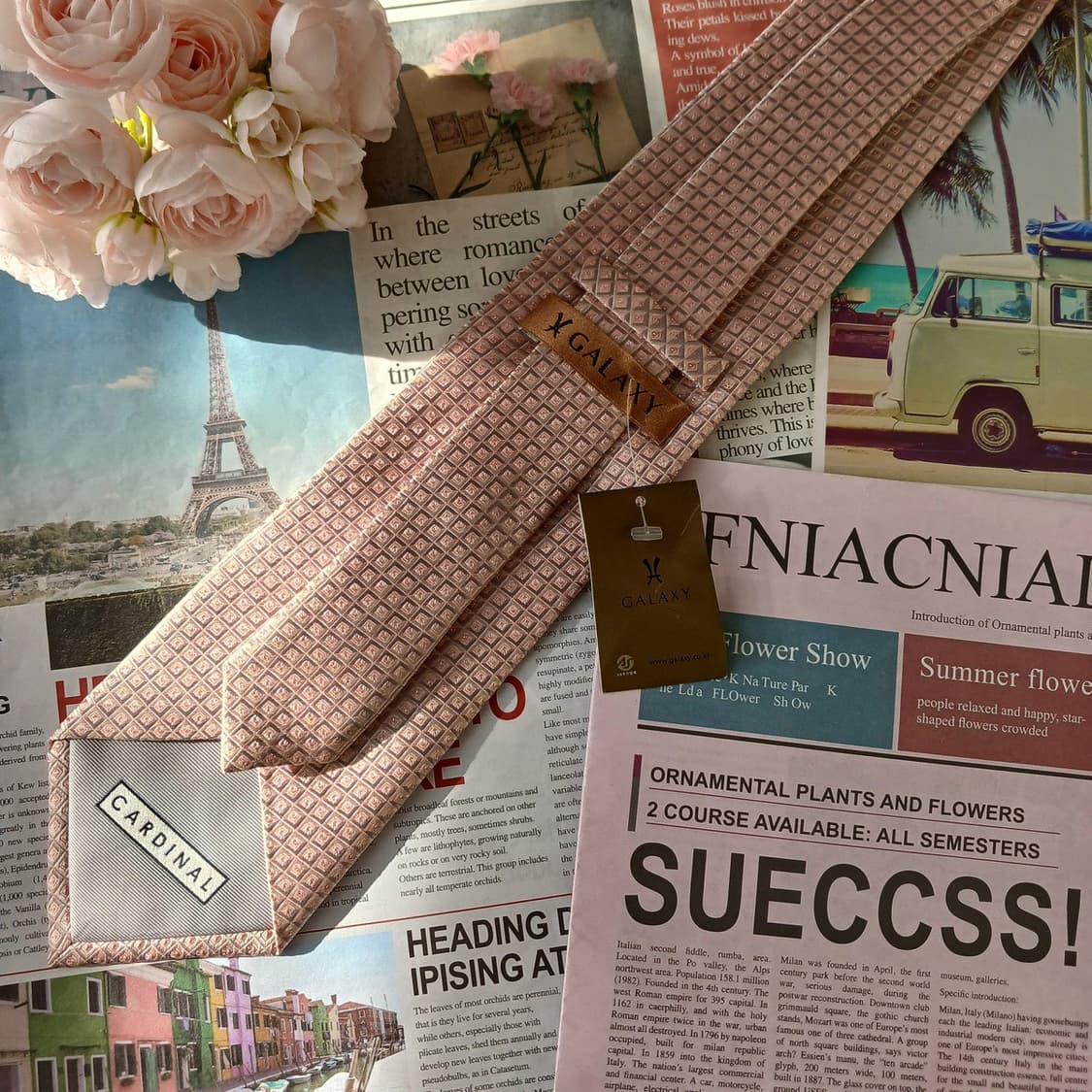 갤럭시 실크 연핑크 패턴 넥타이 9.3cm 새제품 A19657
 상품이미지4