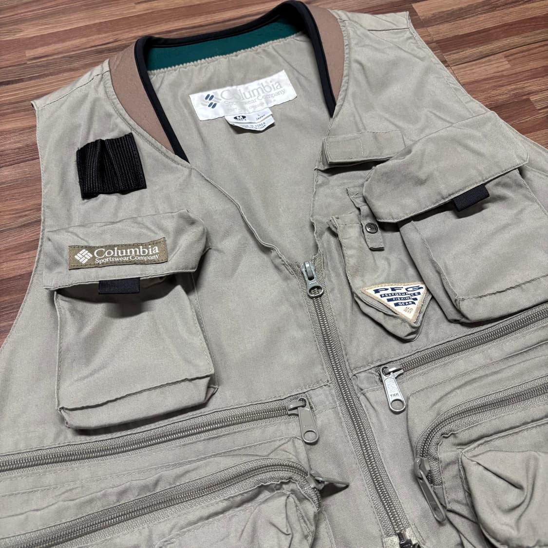 90s 국산 컬럼비아 베이지 카키 피싱 피슁 유틸리티 카고 베스트 조끼 상품이미지2