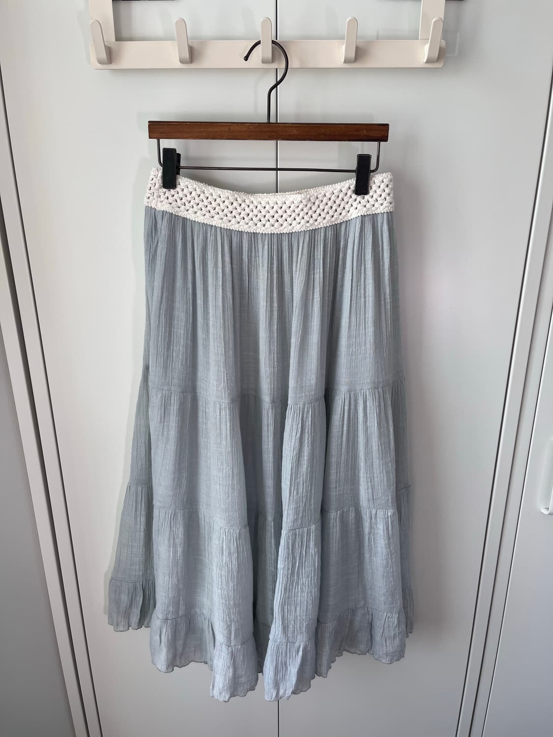 Vintage 연하늘 주름 레이스 롱스커트 상품이미지6