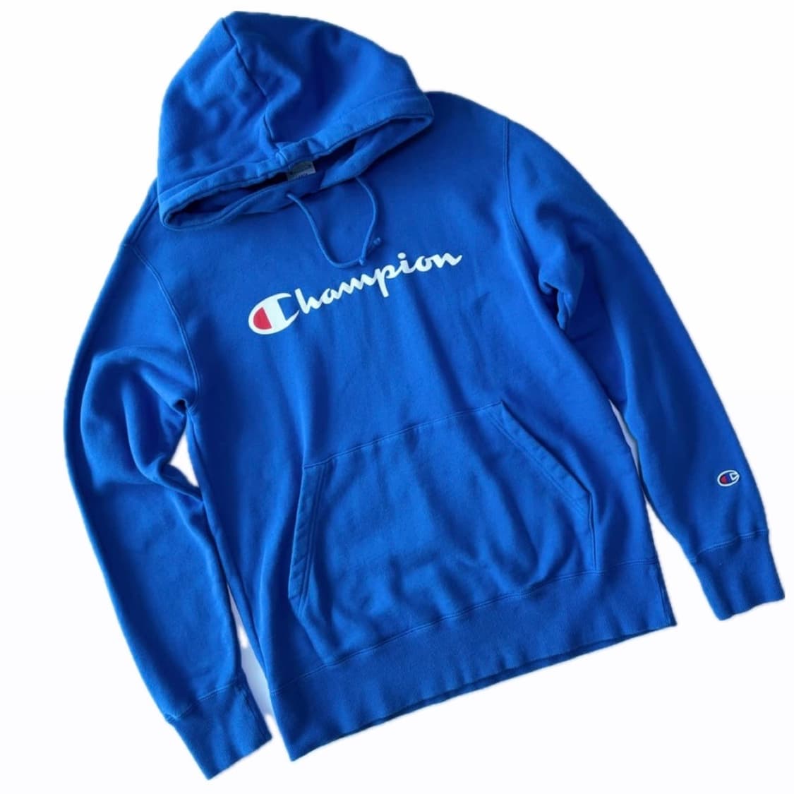 챔피온 블루 스크립트 로고 후드 티셔츠 상품이미지1
